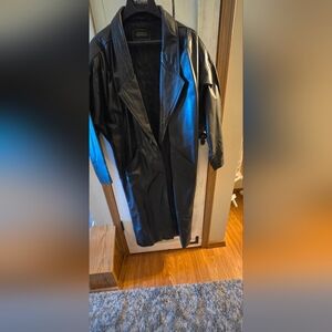 90s Black Leather Trench Coat
